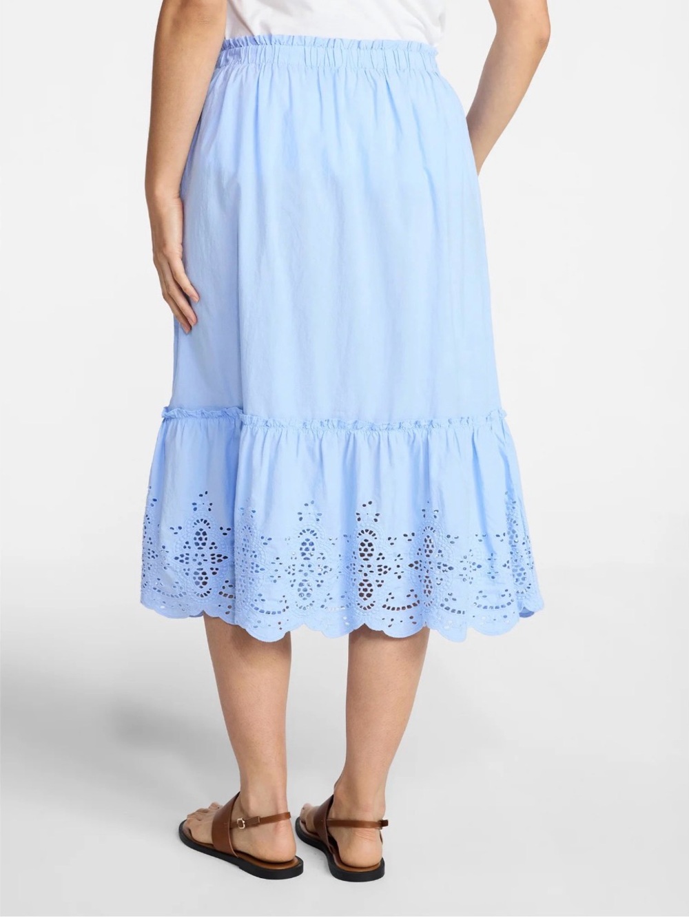 Time and Tru Women's XXL 20 Blue Cotton Eyelet Pull On A-Line Midi Skirt Pockets - Picture 8 of 16